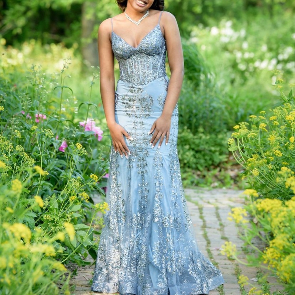Baby Blue Prom Dress with Corset top and sequins